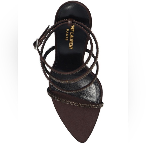 Saint Laurent Ava Sandals in Crepe Satin with Rhinestones in Brown EU 36 1390$ - Picture 3 of 14